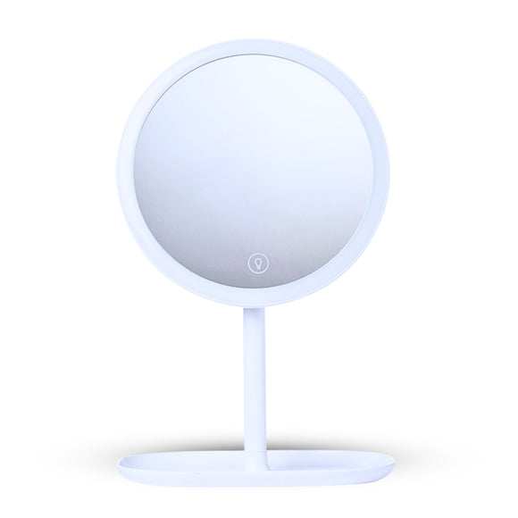 NNEAGS 26cm White Round Smart LED Makeup Bedroom Table Vanity Mirror Tricolor Adjustable Light