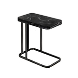 NNEAGS 30x50cm Black Ceramic Sofa Side Square Mini Table w/ Black Metal Legs