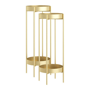 NNEAGS 2X 2 Layer 80cm Gold Metal Plant Stand Flower Pot Holder Corner Shelving Rack Indoor Display