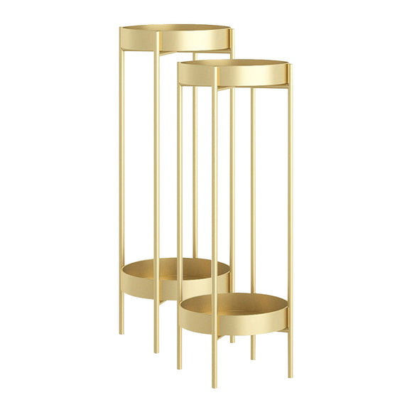NNEAGS 2X 2 Layer 80cm Gold Metal Plant Stand Flower Pot Holder Corner Shelving Rack Indoor Display