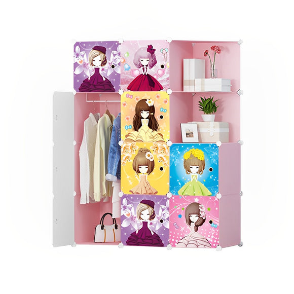NNEAGS 10 Cubes Princess Design Portable Wardrobe Divide-Grid Modular Storage Organiser Foldable Closet