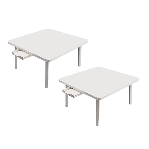 NNEAGS 2X White Portable Floor Table Small Square Space-Saving Mini Desk Home Decor