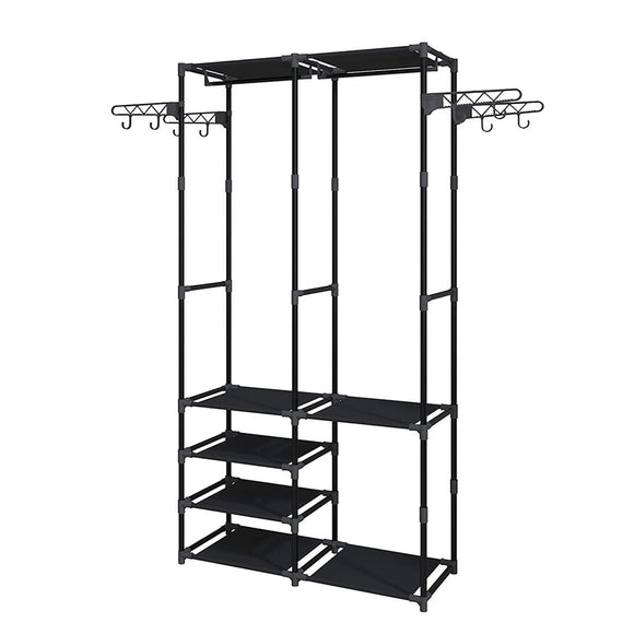 NNEAGS 90x35cm Hanging Clothes Rack Storage w/ 4 Layer Organizer and Side Hooks