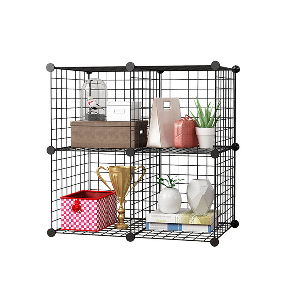 NNEAGS Black Portable 4-Cube Storage Organiser Foldable DIY Modular Grid Space Saving Shelf