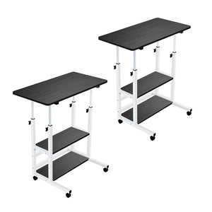 NNEAGS 2X 40x80cm Black Bedside Table Movable Bedroom Desk Student Computer Table