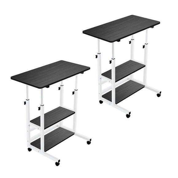 NNEAGS 2X 40x80cm Black Bedside Table Movable Bedroom Desk Student Computer Table