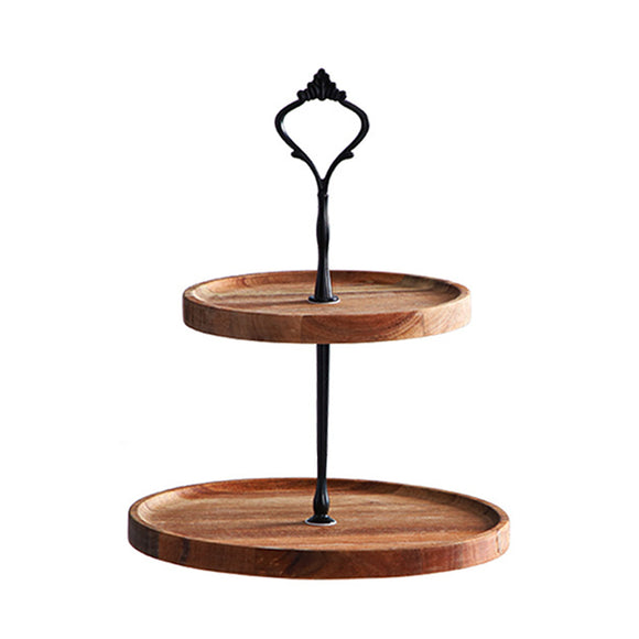 NNEAGS 15cm 2 Tier  Brown Round Wooden Acacia Dessert Tray Cake Snacks Cupcake Stand Buffet Serving Countertop Decor