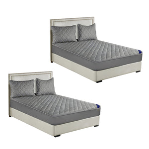 NNEAGS 2X Grey 183cm Wide Cross-Hatch Mattress Cover Thick Quilted Stretchable Bed Spread Sheet Protector with Pillow Covers