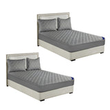 NNEAGS 2X Grey 183cm Wide Cross-Hatch Mattress Cover Thick Quilted Stretchable Bed Spread Sheet Protector with Pillow Covers