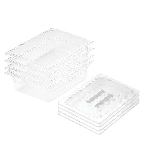 NNEAGS 150mm Clear Gastronorm GN Pan 1/2 Food Tray Storage Bundle of 4 with Lid