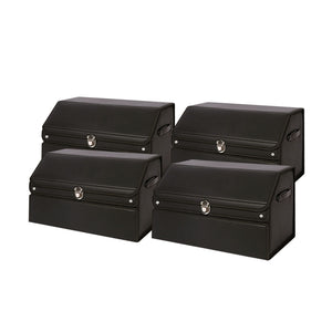 NNEAGS 4X 56cm Leather Car Boot Collapsible Foldable Trunk Cargo Organizer Portable Storage Box with Lock Black