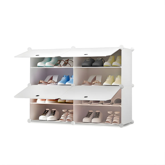NNEAGS 4 Tier 2 Column White Shoe Rack Organizer Sneaker Footwear Storage Stackable Stand Cabinet Portable Wardrobe with Cover