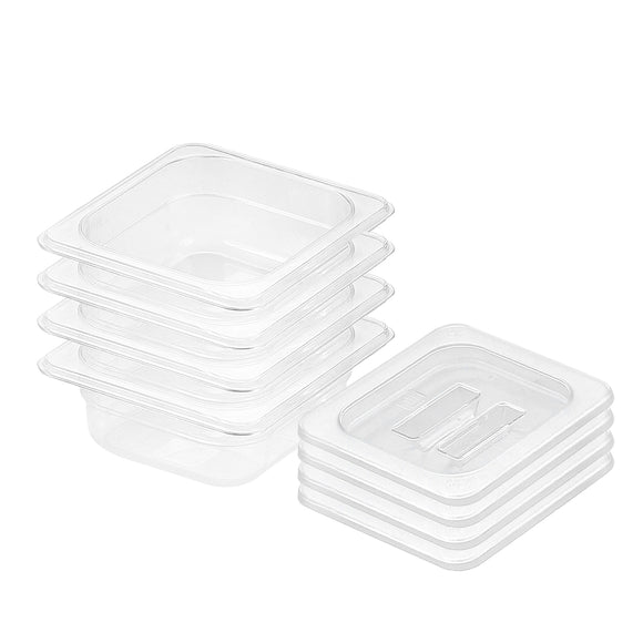 NNEAGS 65mm Clear Gastronorm GN Pan 1/6 Food Tray Storage Bundle of 4 with Lid