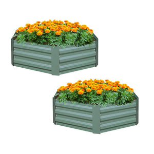 NNEAGS 2X 60cm Hexagon Shape Galvanised Raised Garden Bed Vegetable Herb Flower Outdoor Planter Box