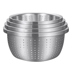 NNEAGS Stainless Steel Nesting Basin Colander Perforated Kitchen Sink Washing Bowl Metal Basket Strainer Set of 4