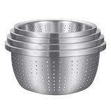 NNEAGS Stainless Steel Nesting Basin Colander Perforated Kitchen Sink Washing Bowl Metal Basket Strainer Set of 4