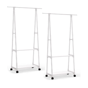 NNEAGS 2X 2-in-1 Organiser Clothes Shoe Rack Space-Saving Triangular Storage with Wheels White