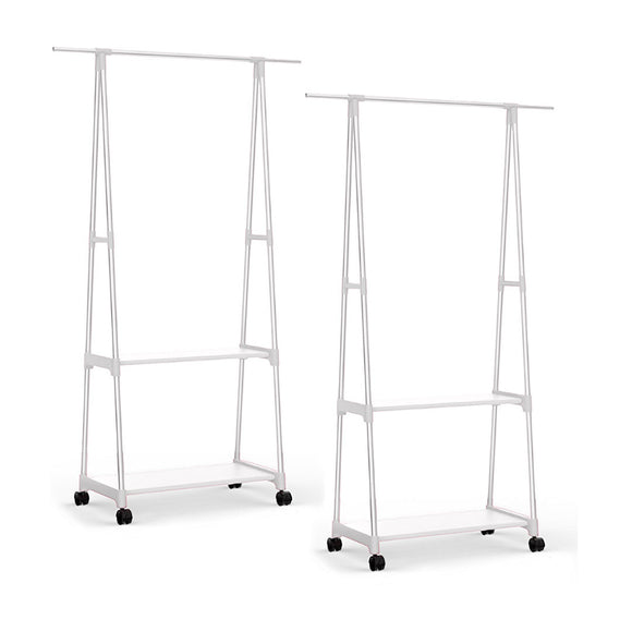 NNEAGS 2X 2-in-1 Organiser Clothes Shoe Rack Space-Saving Triangular Storage with Wheels White