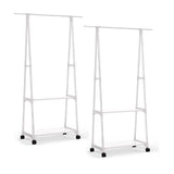 NNEAGS 2X 2-in-1 Organiser Clothes Shoe Rack Space-Saving Triangular Storage with Wheels White