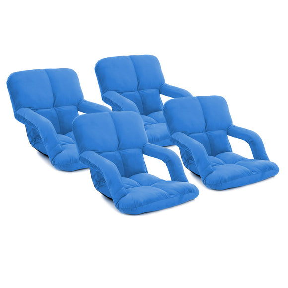 NNEAGS 4X Foldable Lounge Cushion Adjustable Floor Lazy Recliner Chair with Armrest Blue