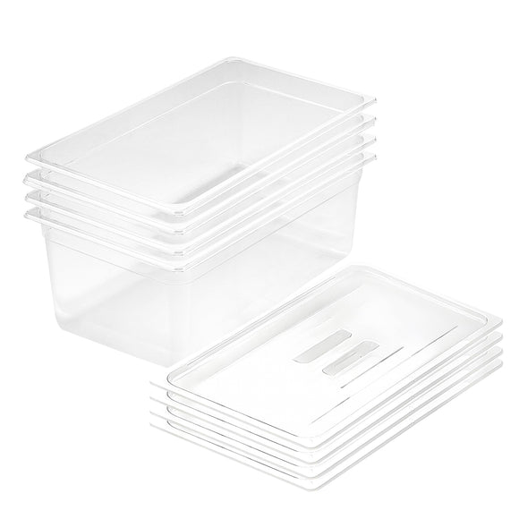 NNEAGS 200mm Clear Gastronorm GN Pan 1/1 Food Tray Storage Bundle of 4 with Lid