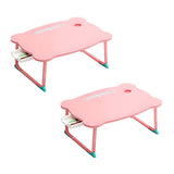 NNEAGS 2X Pink Portable Bed Table Adjustable Folding Mini Desk With Mini Drawer and Cup-Holder Home Decor