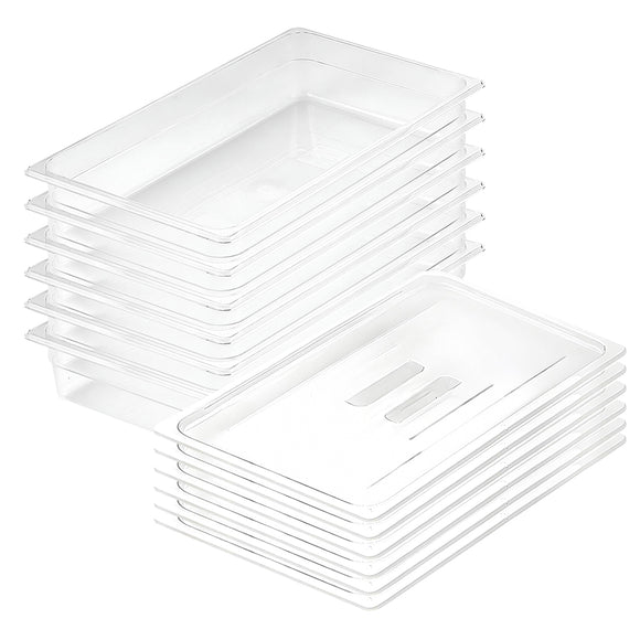 NNEAGS 100mm Clear Gastronorm GN Pan 1/1 Food Tray Storage Bundle of 6 with Lid