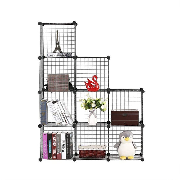 NNEAGS Black Portable 9-Cube 3 Column Storage Organiser Foldable DIY Modular Grid Space Saving Shelf