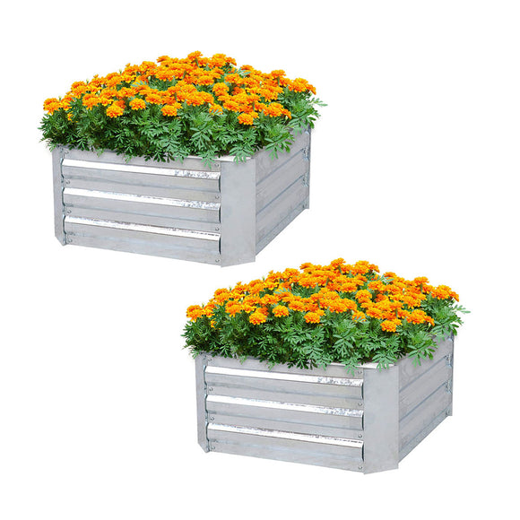 NNEAGS 2X 90cm Square Galvanised Raised Garden Bed Vegetable Herb Flower Outdoor Planter Box