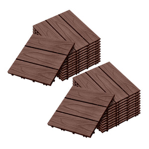 NNEAGS 2X 11 pcs Dark Chocolate DIY Wooden Composite Decking Tiles Garden Outdoor Backyard Flooring Home Decor