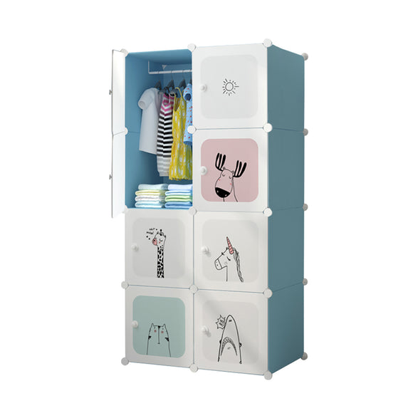 NNEAGS 8 Cubes Blue Portable Wardrobe Divide-Grid Modular Storage Organiser Foldable Closet