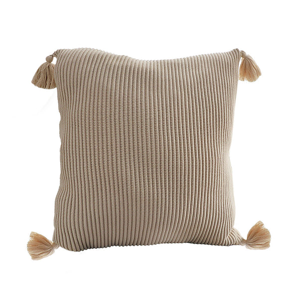 NNEAGS 45cm Off-White Wabi-Sabi Raised Pillow Cotton Striped Large Tassel Square Throw Pillow