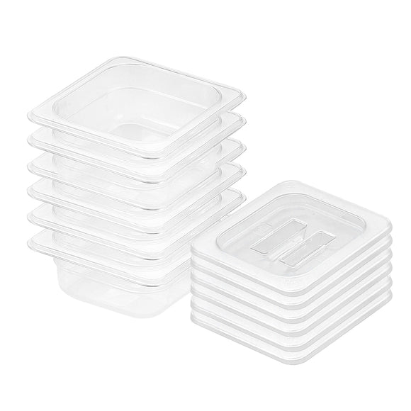 NNEAGS 65mm Clear Gastronorm GN Pan 1/6 Food Tray Storage Bundle of 6 with Lid