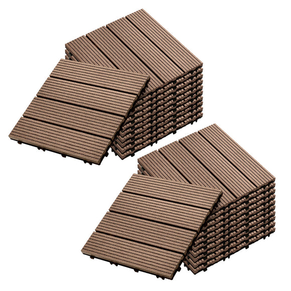 NNEAGS 2X 11 pcs Light Chocolate DIY Wooden Composite Decking Tiles Garden Outdoor Backyard Flooring Home Decor