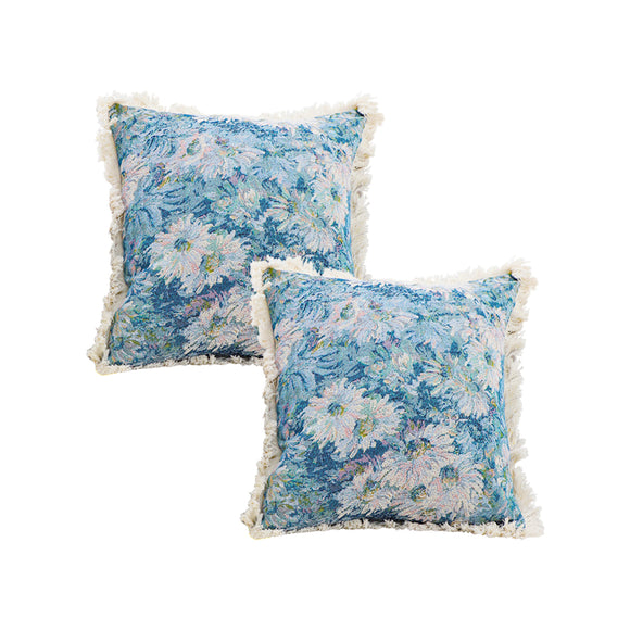 NNEAGS 2X 50cm Oil Painting Shabby Chic Style Handmade Full Floral Needlepoint Throw Pillow