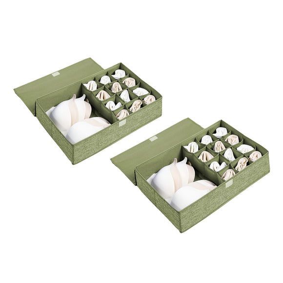 NNEAGS 2X Green Flip Top Underwear Storage Box Foldable Wardrobe Partition Drawer Home Organiser
