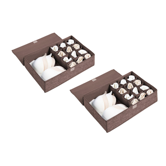 NNEAGS 2X Coffee Flip Top Underwear Storage Box Foldable Wardrobe Partition Drawer Home Organiser