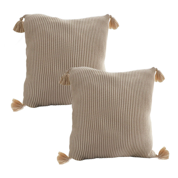 NNEAGS 2X 45cm Off-White Wabi-Sabi Raised Pillow Cotton Striped Large Tassel Square Pillow Throw Pillow