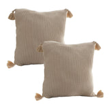 NNEAGS 2X 45cm Off-White Wabi-Sabi Raised Pillow Cotton Striped Large Tassel Square Pillow Throw Pillow