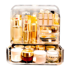 NNEAGS Transparent Cosmetic Storage Box Clear Makeup Skincare Holder with Lid Drawers Waterproof  Dustproof Organiser