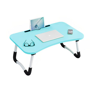 NNEAGS Blue Portable Bed Table Adjustable Foldable Bed Sofa Study Table Laptop Mini Desk with Notebook Stand Card Slot Holder Home Decor