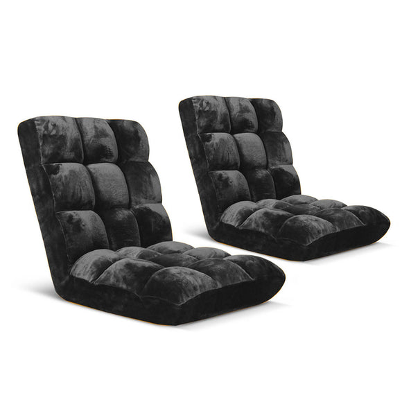 NNEAGS 2X Floor Recliner Folding Lounge Sofa Futon Couch Folding Chair Cushion Black