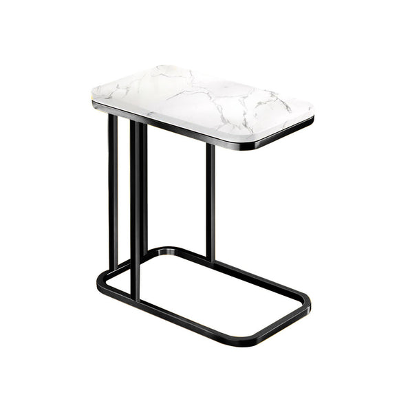 NNEAGS 30x50cm White Ceramic Sofa Side Square Mini Table w/ Black Metal Legs