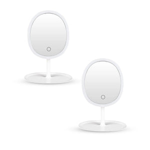 NNEAGS 2X 26cm White Oval Smart LED Makeup Bedroom Table Vanity Mirror  w/ 5x Magnification