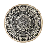 NNEAGS Black Carpet Soft Linen Bohemian Non-Slip Floor Retro Minimalist Round Rug Home Decor with Tassels