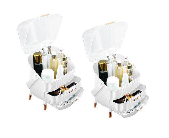 NNEAGS 2X 29cm White Countertop Makeup Cosmetic Storage Organiser Skincare Holder Jewelry Storage Box with Handle