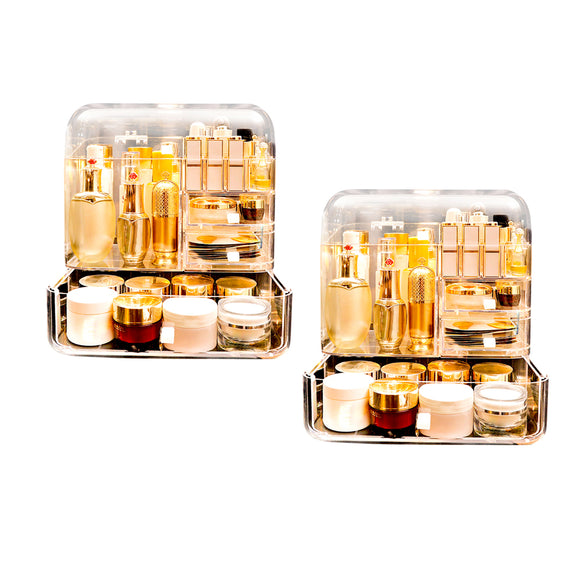 NNEAGS 2X Transparent Cosmetic Storage Box Clear Makeup Skincare Holder with Lid Drawers Waterproof  Dustproof Organiser