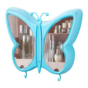 NNEAGS Blue Butterfly Shape Wall-Mounted Makeup Organiser Dustproof Waterproof Bathroom Storage Box Home Decor