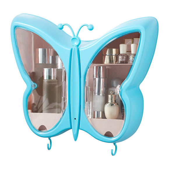 NNEAGS Blue Butterfly Shape Wall-Mounted Makeup Organiser Dustproof Waterproof Bathroom Storage Box Home Decor