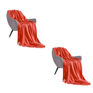 NNEAGS 2X Orange Acrylic Knitted Throw Blanket Solid Fringed Warm Cozy Woven Cover Couch Bed Sofa Home Decor